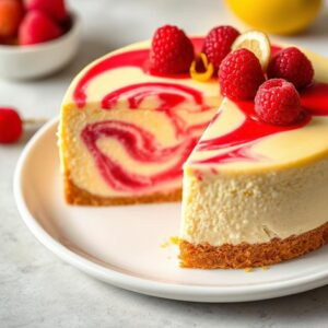 Lemon Raspberry Swirl Cheesecake - Delicious Dessert