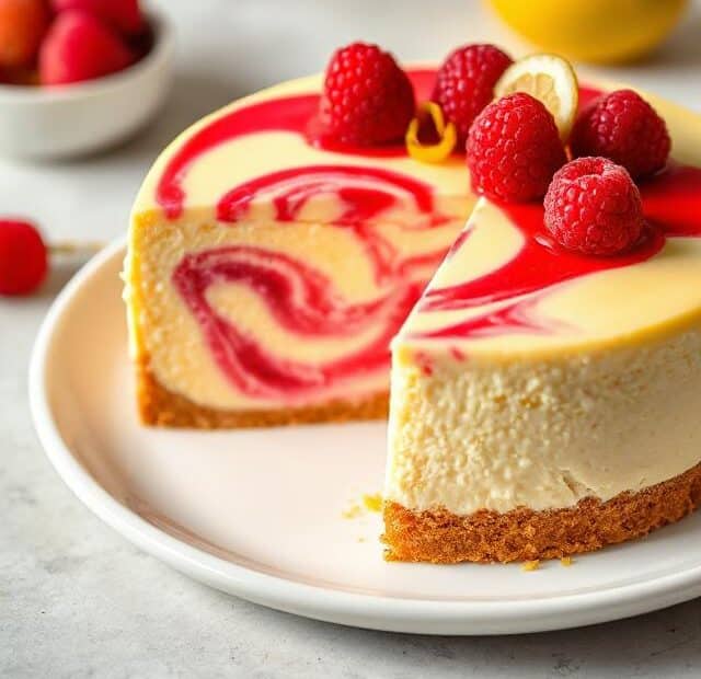 Lemon Raspberry Swirl Cheesecake - Delicious Dessert