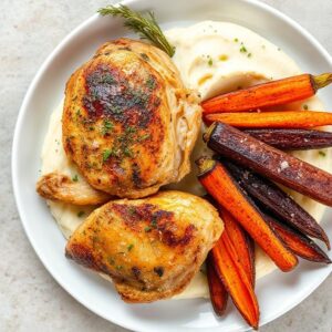 Garlic Herb Chicken With Creamy Mash & Roasted Carrots Recipe
