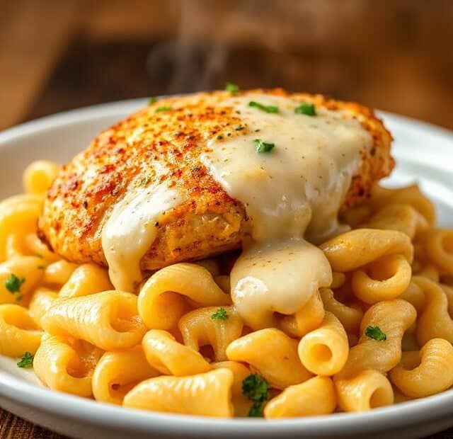Creamy Garlic Parmesan Chicken with Cheesy Twisted Pasta