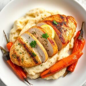 Garlic Herb Chicken With Creamy Mash & Roasted Carrots Recipe
