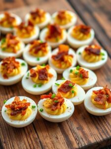 Loaded bacon deviled eggs