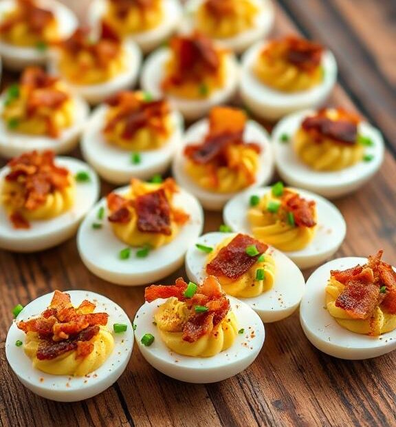 Loaded bacon deviled eggs