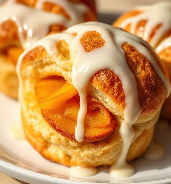 Peach Pie Cruffins with Vanilla Cream Glaze