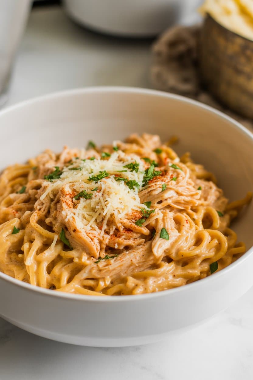 Crockpot Garlic Parmesan Chicken Pasta Recipe