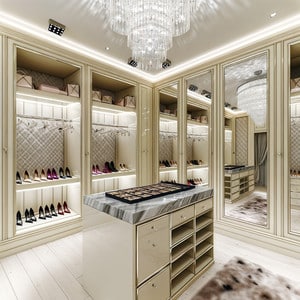Luxury Closet with Statement Lighting