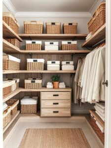 Woven Baskets and Wooden Shelving